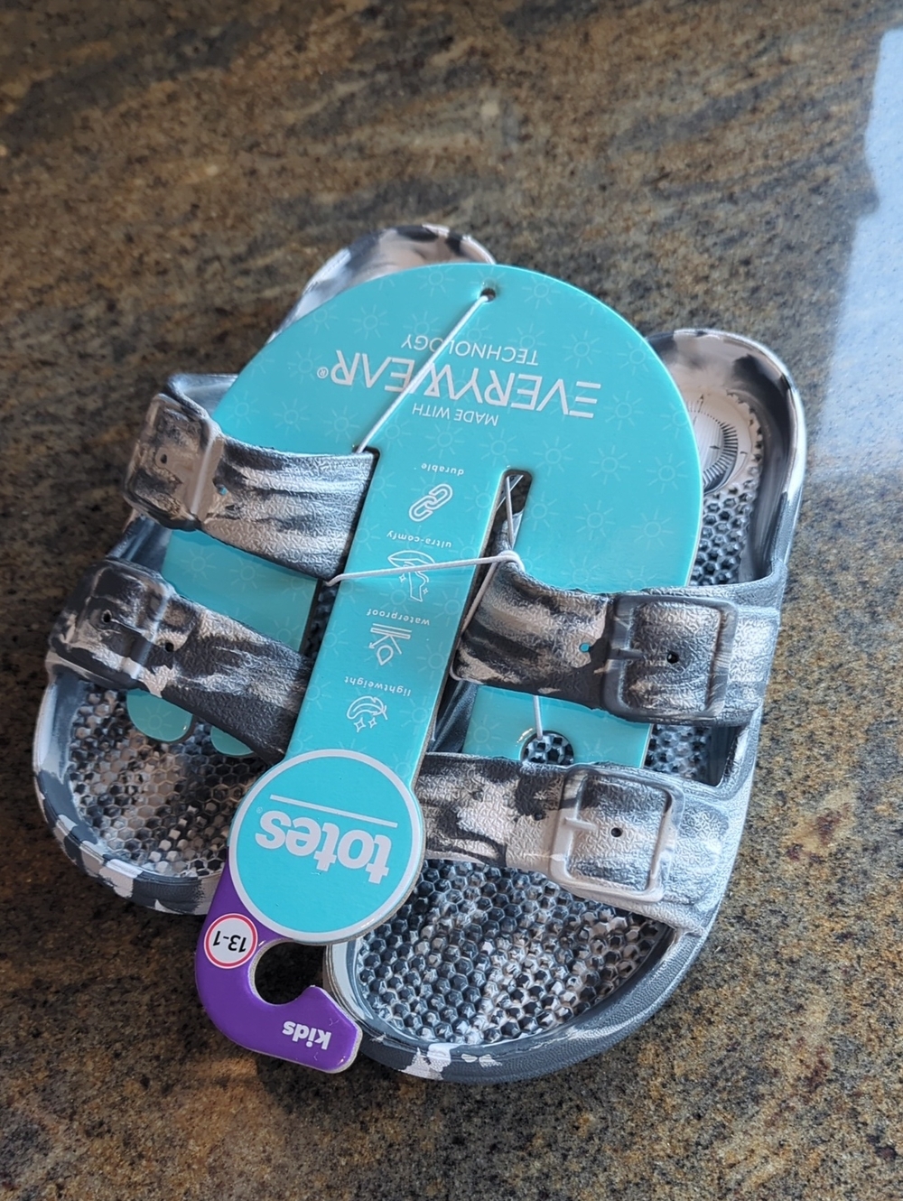 totes Kids Metallic Silver and Black Adjustable Sandals